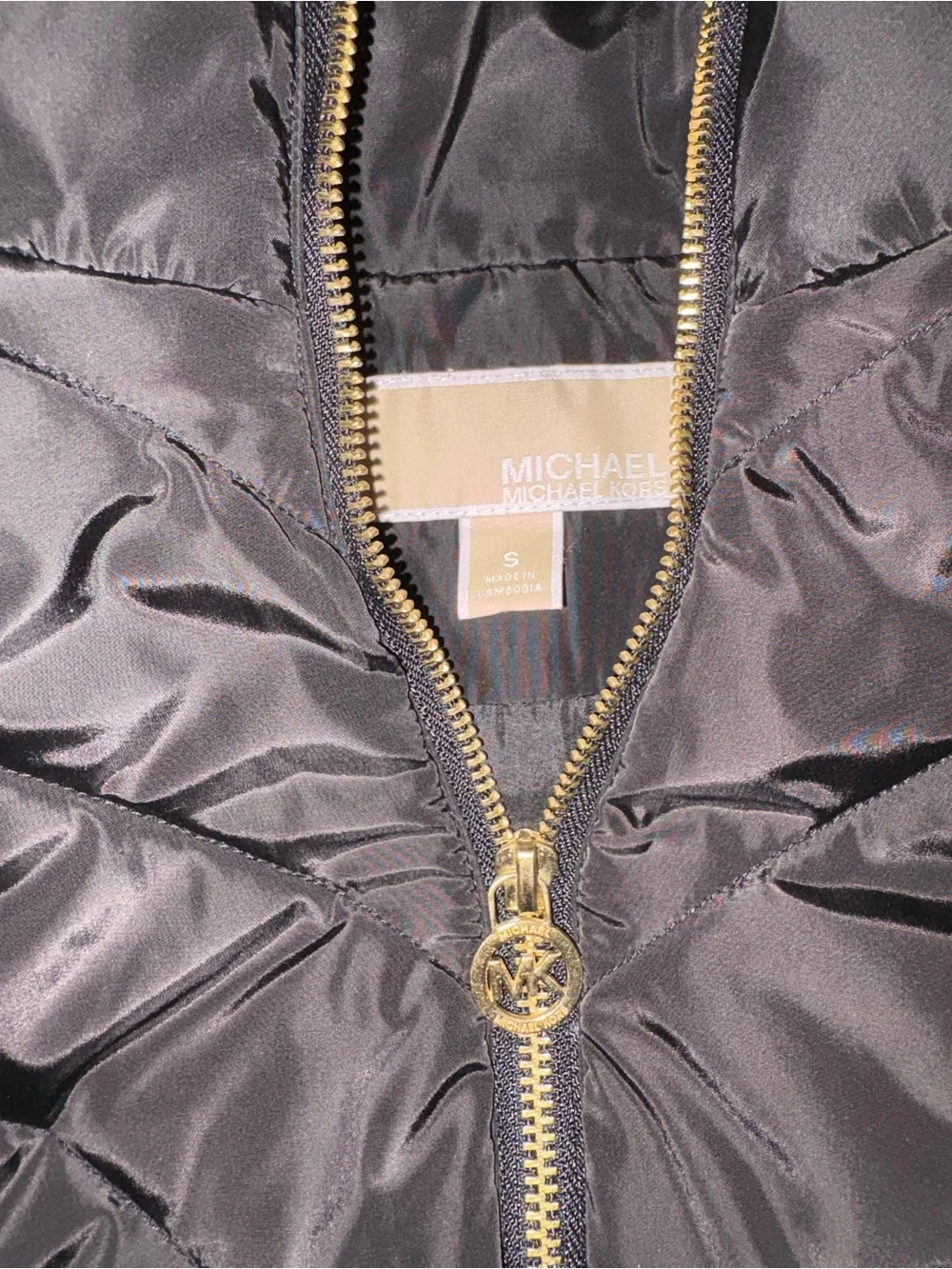 Michael Kors Black Quilted Puffer Vest with Gold-Tone Zip